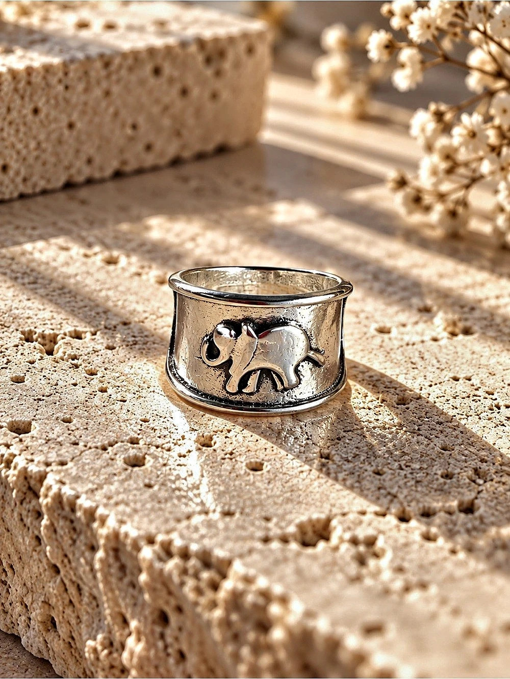 Elephant Statement Ring in Silver tone